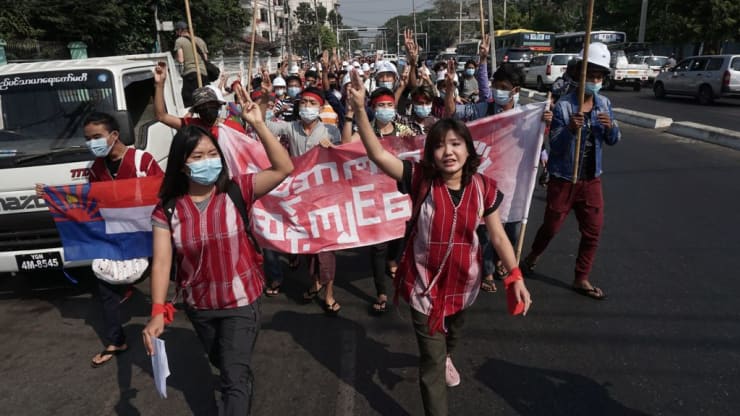 Myanmar generals shut down internet as thousands protest coup