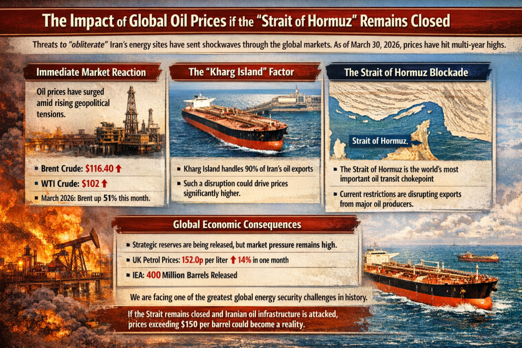 The impact of global oil prices if the “Strait of Hormuz” remains closed.