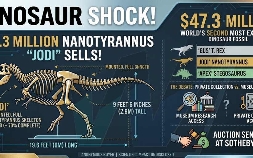 $47.3 Million Dinosaur Shock: Rare Nanotyrannus “Jodi” Becomes the World’s Second-Most-Expensive Dinosaur Fossil